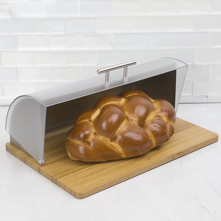 Hds Trading Bread Box with Wood Base, Metal Back and Plastic Lid, Natural ZOR96008